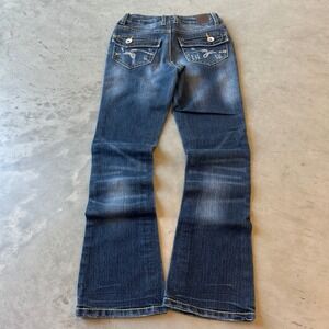 Justice Jeans Mens Dark Wash Distressed Bootcut Denim Rhinestone Pockets 24x27